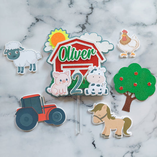 Farm Glitter Card Cake Topper Set