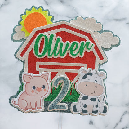 Farm Glitter Card Cake Topper Set