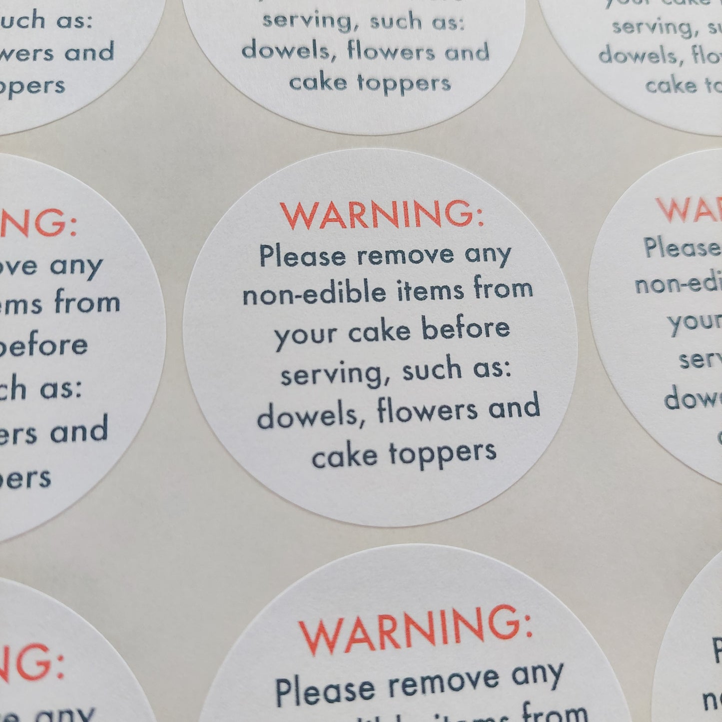 Cake Topper Warning Stickers