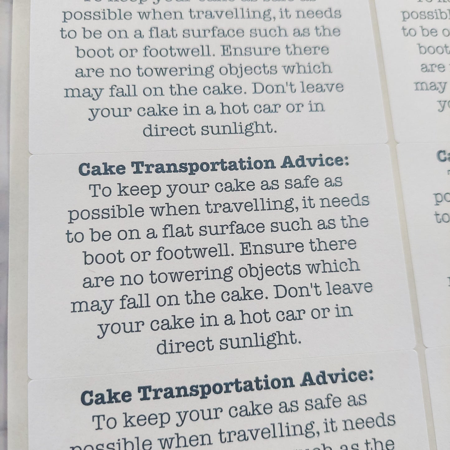 Cake Transportation Advice Stickers