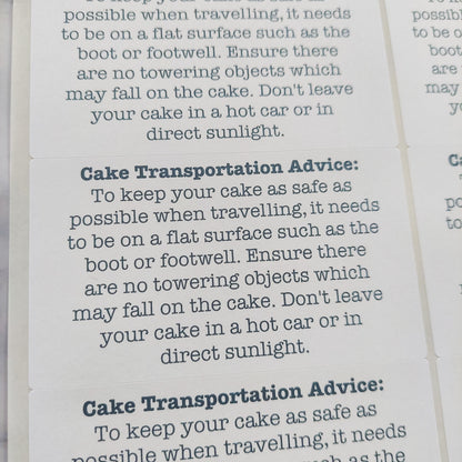 Cake Transportation Advice Stickers