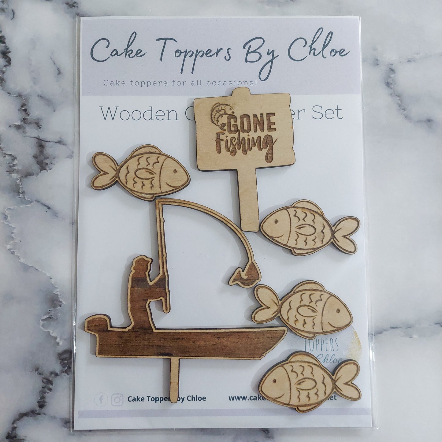 Fishing Wooden Cake Topper Set