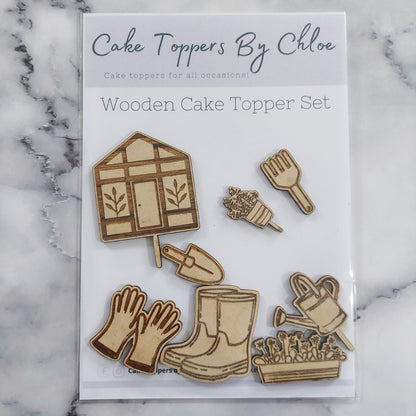 Gardening Wooden Cake Topper Set