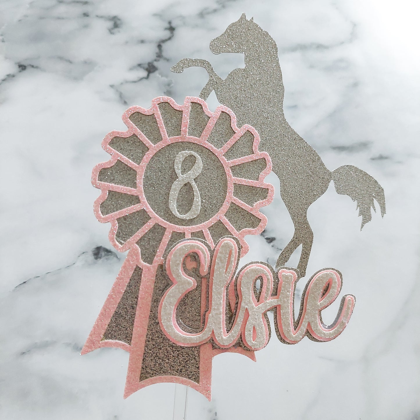 Horse Rosette Glitter Card Cake Topper