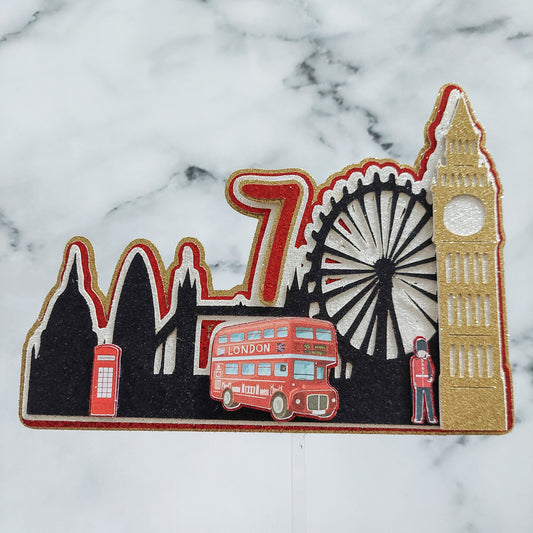 London Themed Glitter Card Cake Topper