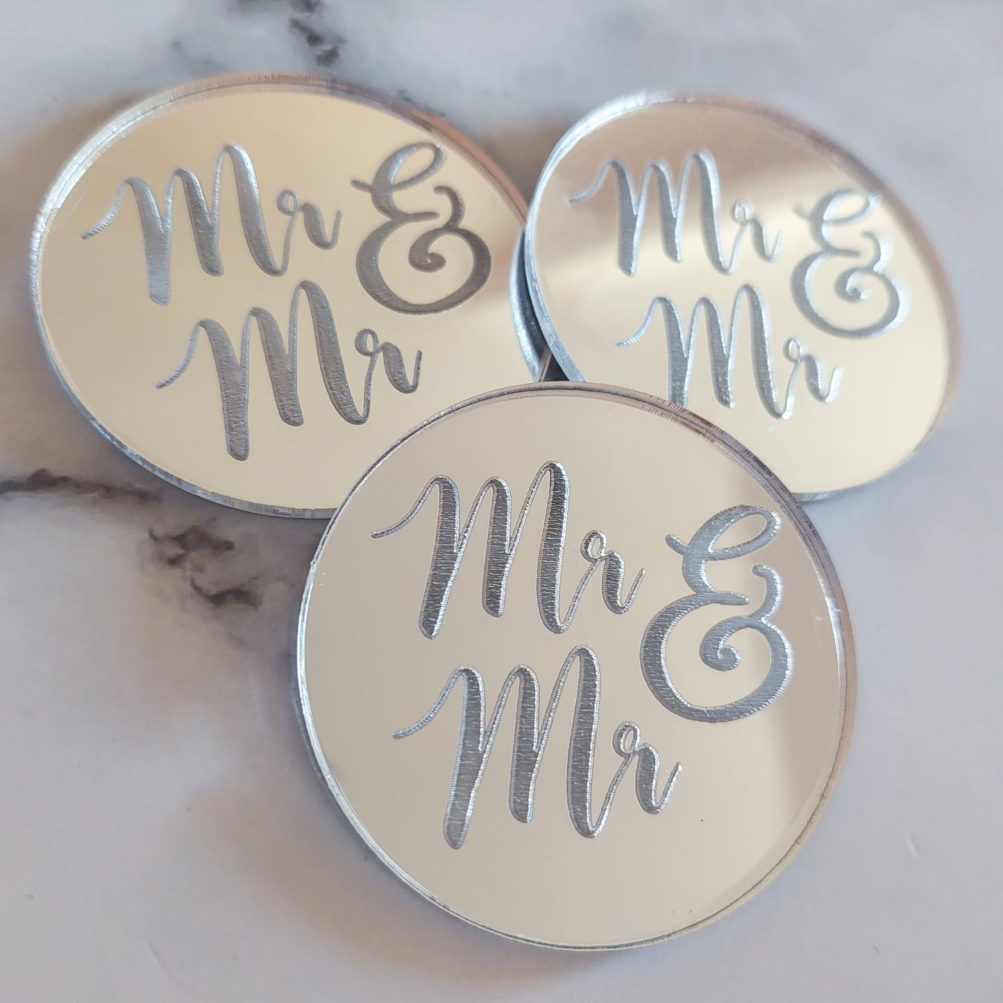 Mr & Mr Silver Mirror Acrylic Cupcake Topper