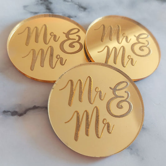 Mr & Mr Gold Mirror Acrylic Cupcake Topper