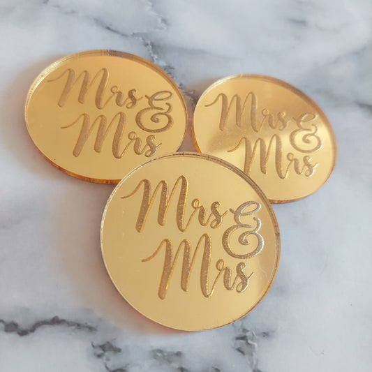 Mrs & Mrs Gold Mirror Acrylic Cupcake Topper