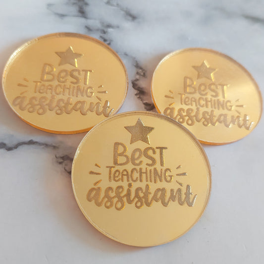 Best Teaching Assistant Gold Mirror Acrylic Cupcake Topper