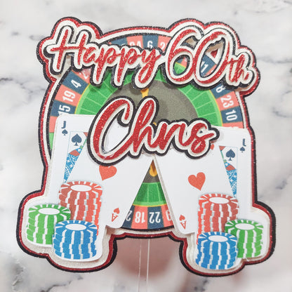 Casino/Poker Glitter Card Cake Topper