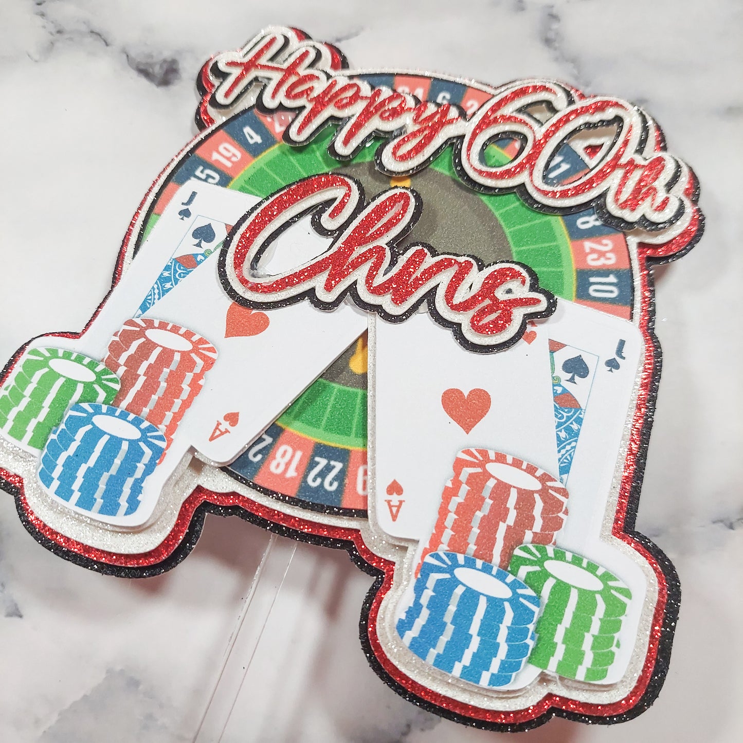 Casino/Poker Glitter Card Cake Topper