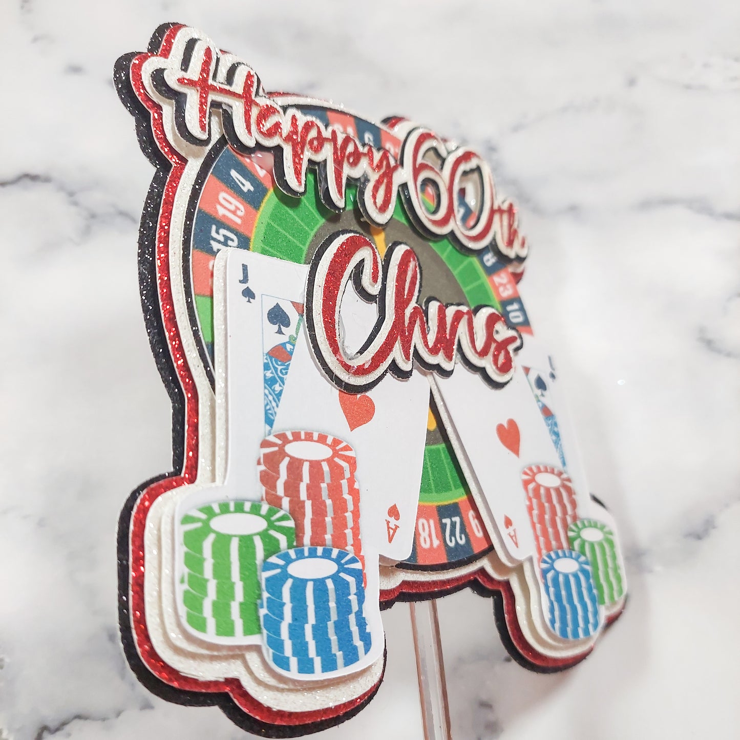 Casino/Poker Glitter Card Cake Topper