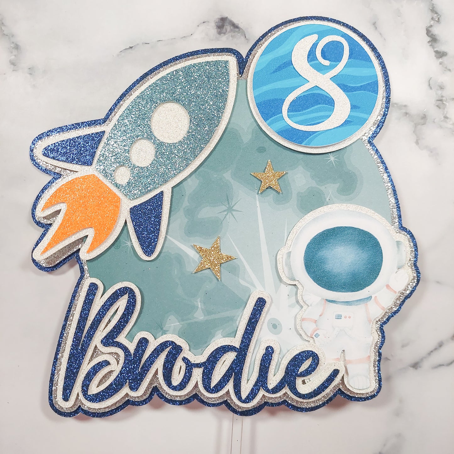 Space #2 Glitter Card Cake Topper