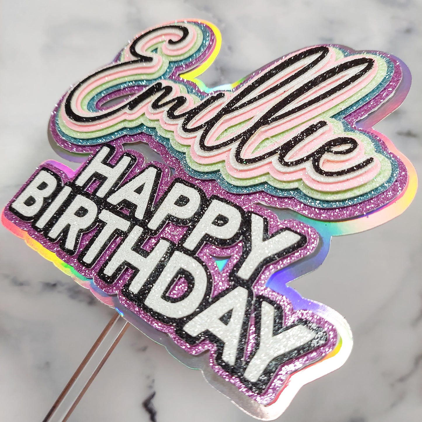 Holographic 3D Text Cake Topper