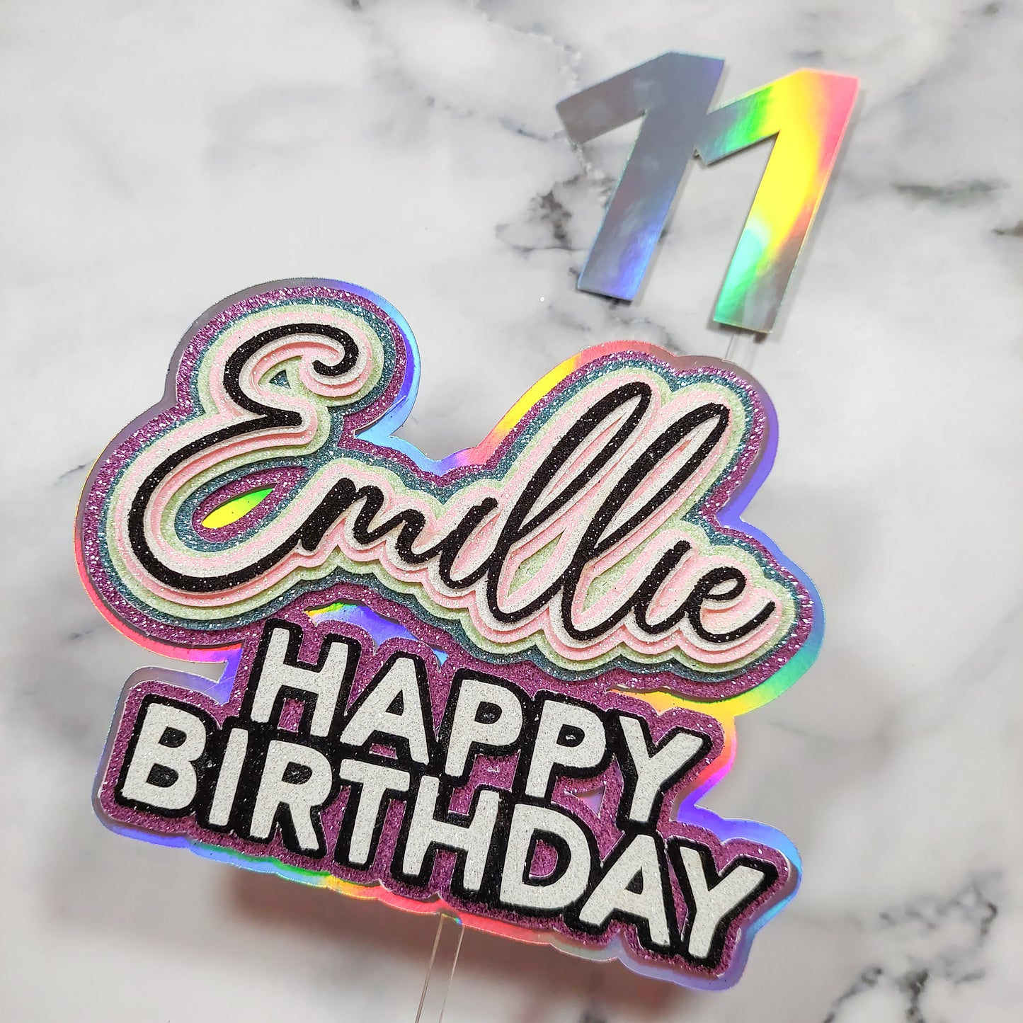 Holographic 3D Text Cake Topper