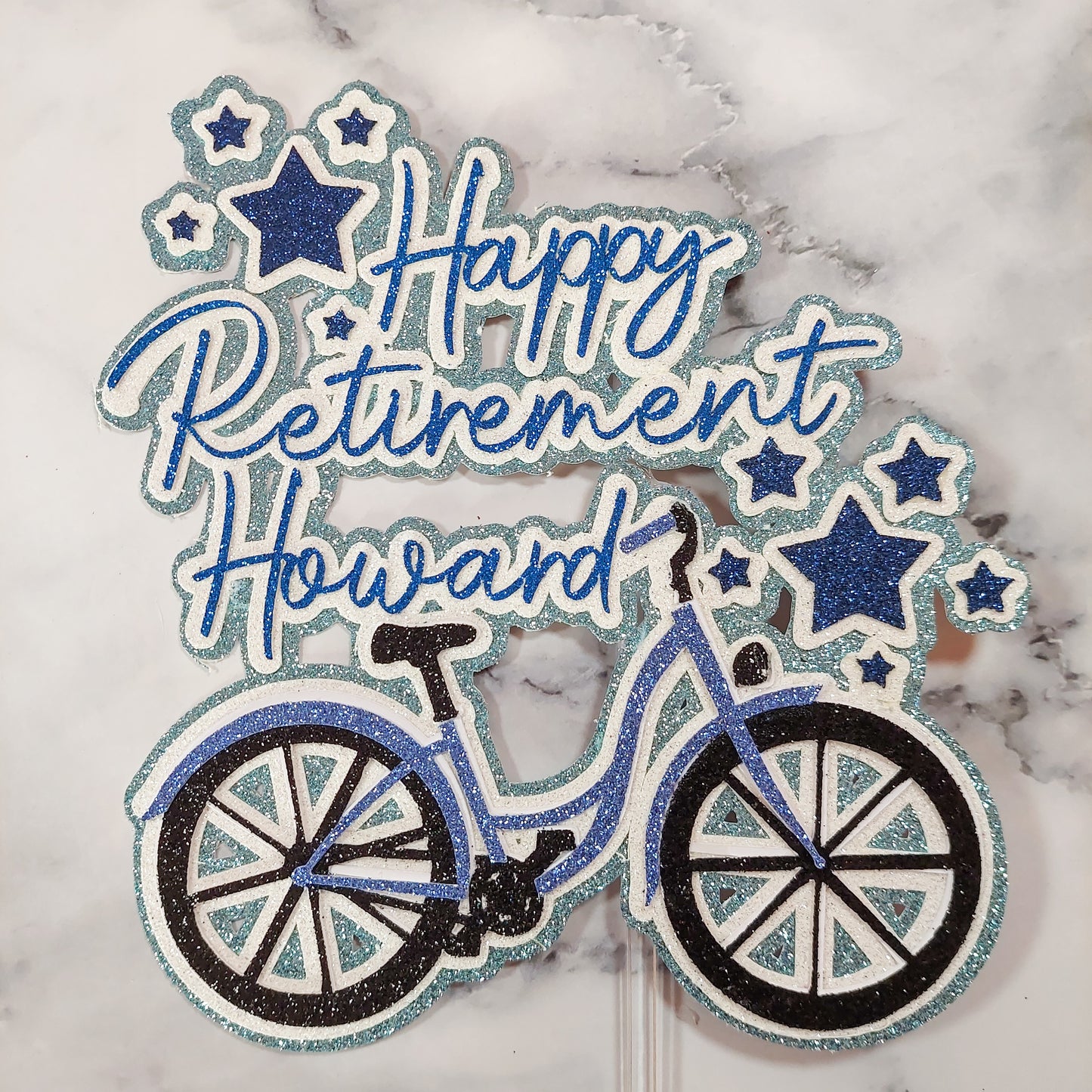 Bicycle Glitter Card Cake Topper, Birthday, Retirement