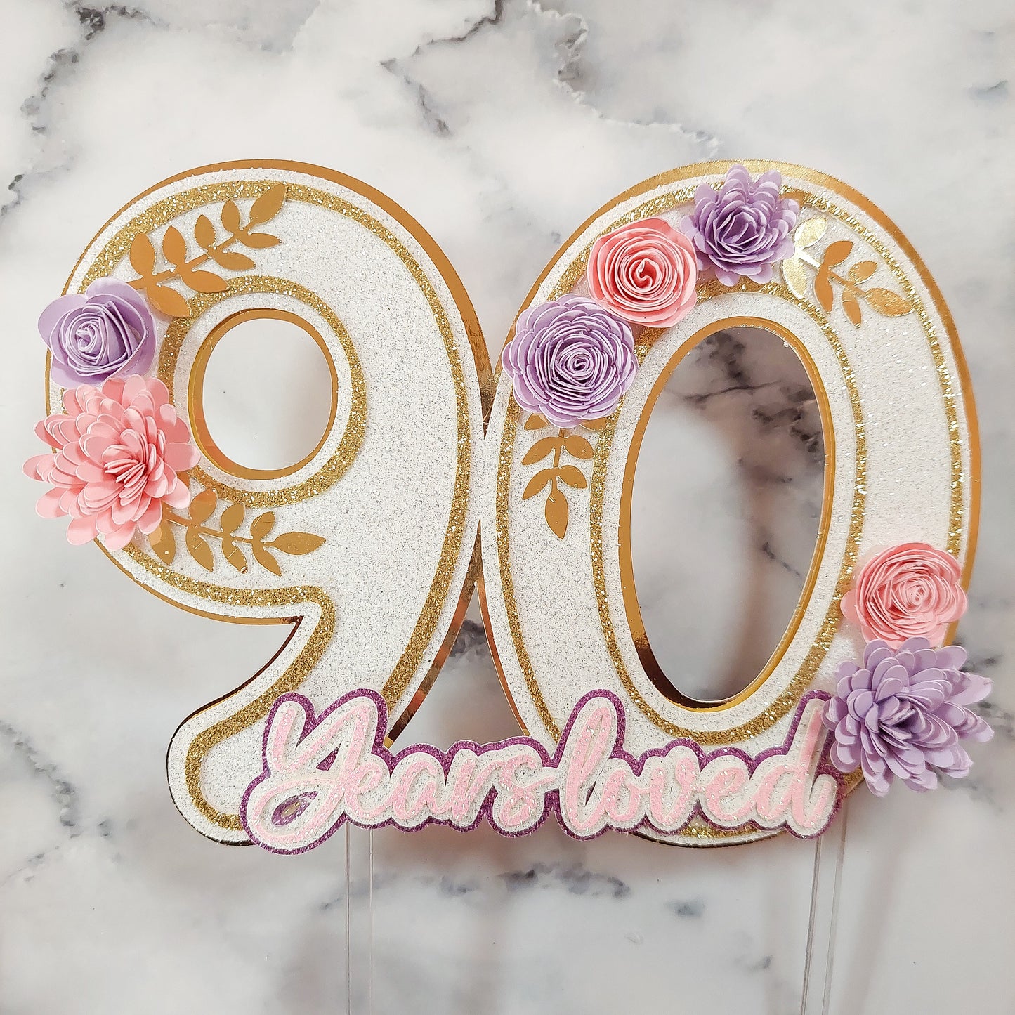 Floral Cake Topper 90 Years Loved - Any Age