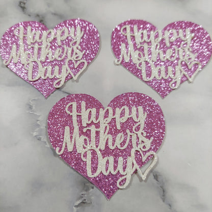 Mother's Day Heart Glitter Card Cupcake Toppers