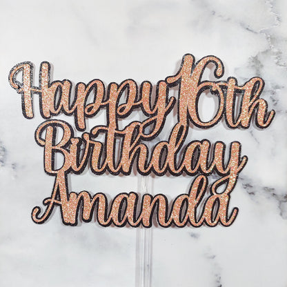 Double Layered Custom Text Glitter Card Cake Topper Font #2