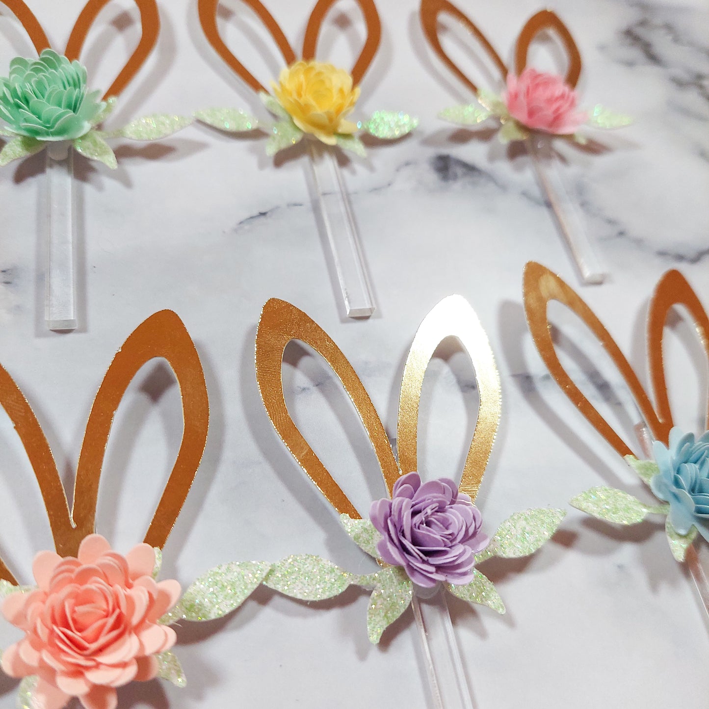 Floral Bunny Ear Cupcake Toppers