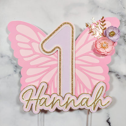 Floral Butterfly Card Cake Topper