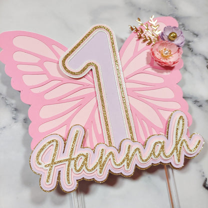 Floral Butterfly Card Cake Topper