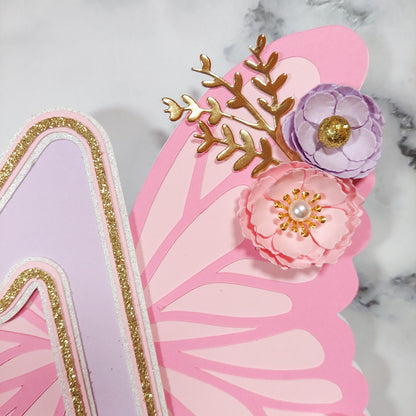 Floral Butterfly Card Cake Topper