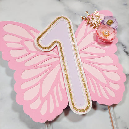 Floral Butterfly Card Cake Topper