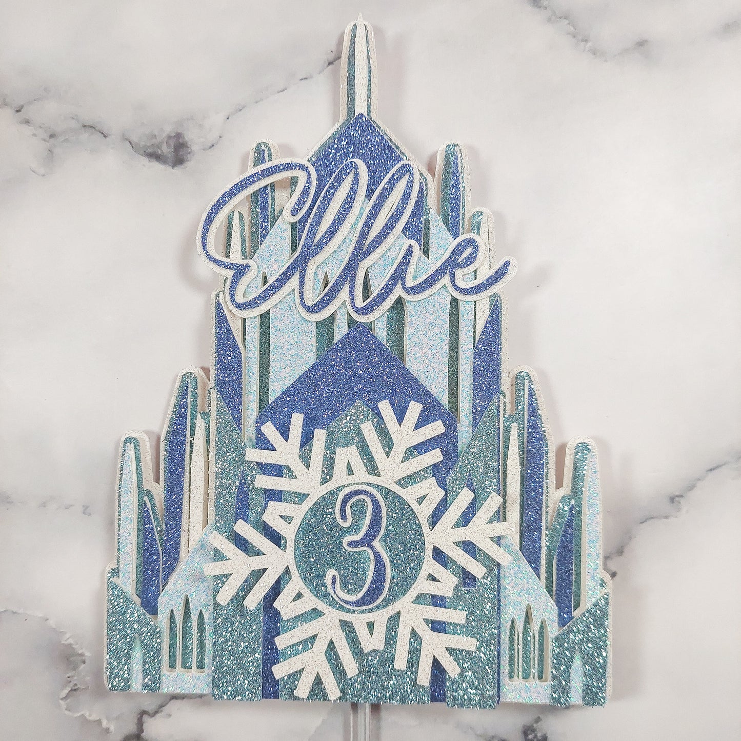 Ice Queen Castle Glitter Card Cake Topper #2