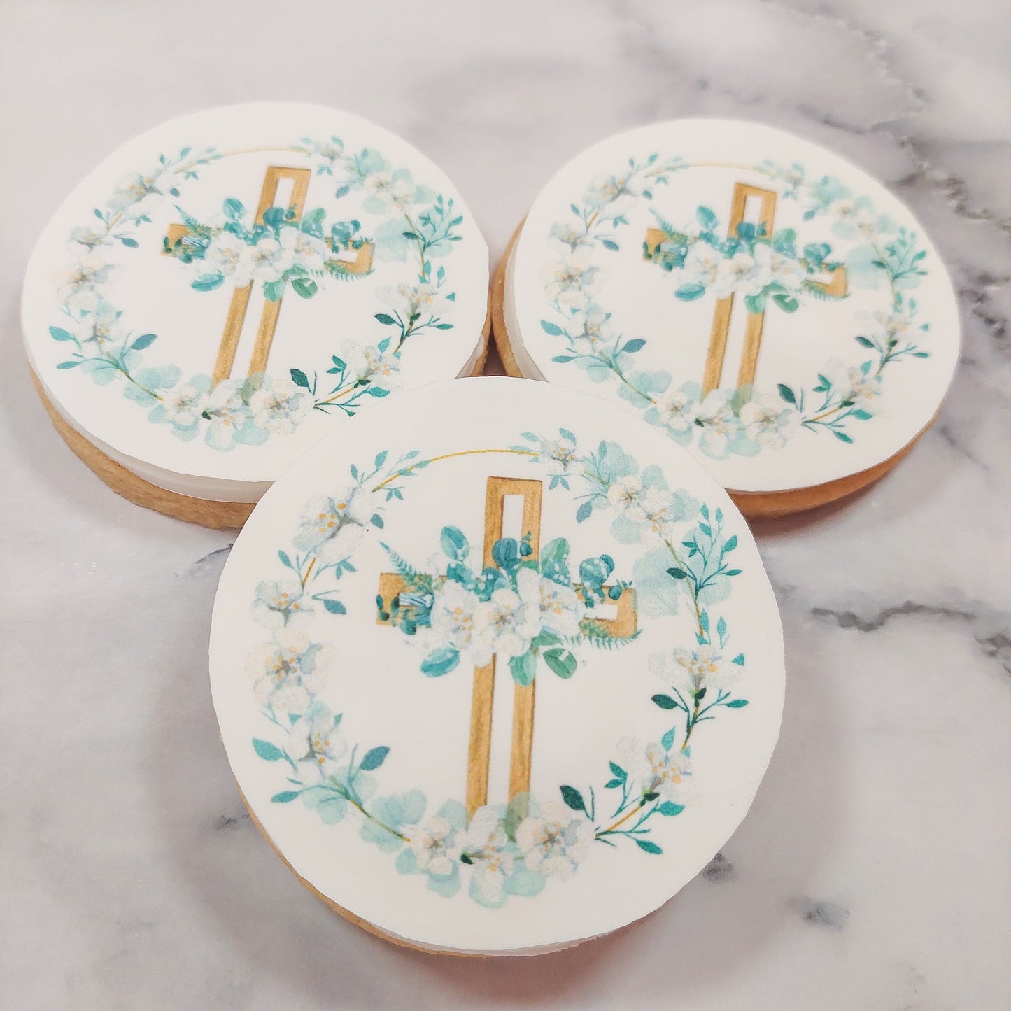 Floral Cross Icing Sheet Christening Cookie Toppers