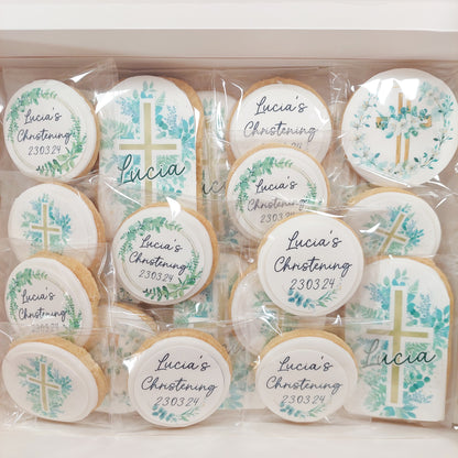 Christening Arch Cookie Toppers Icing Sheet Personalised Eucalyptus Cross