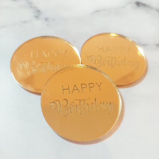 Happy Birthday Gold Mirror Acrylic Circle Disc