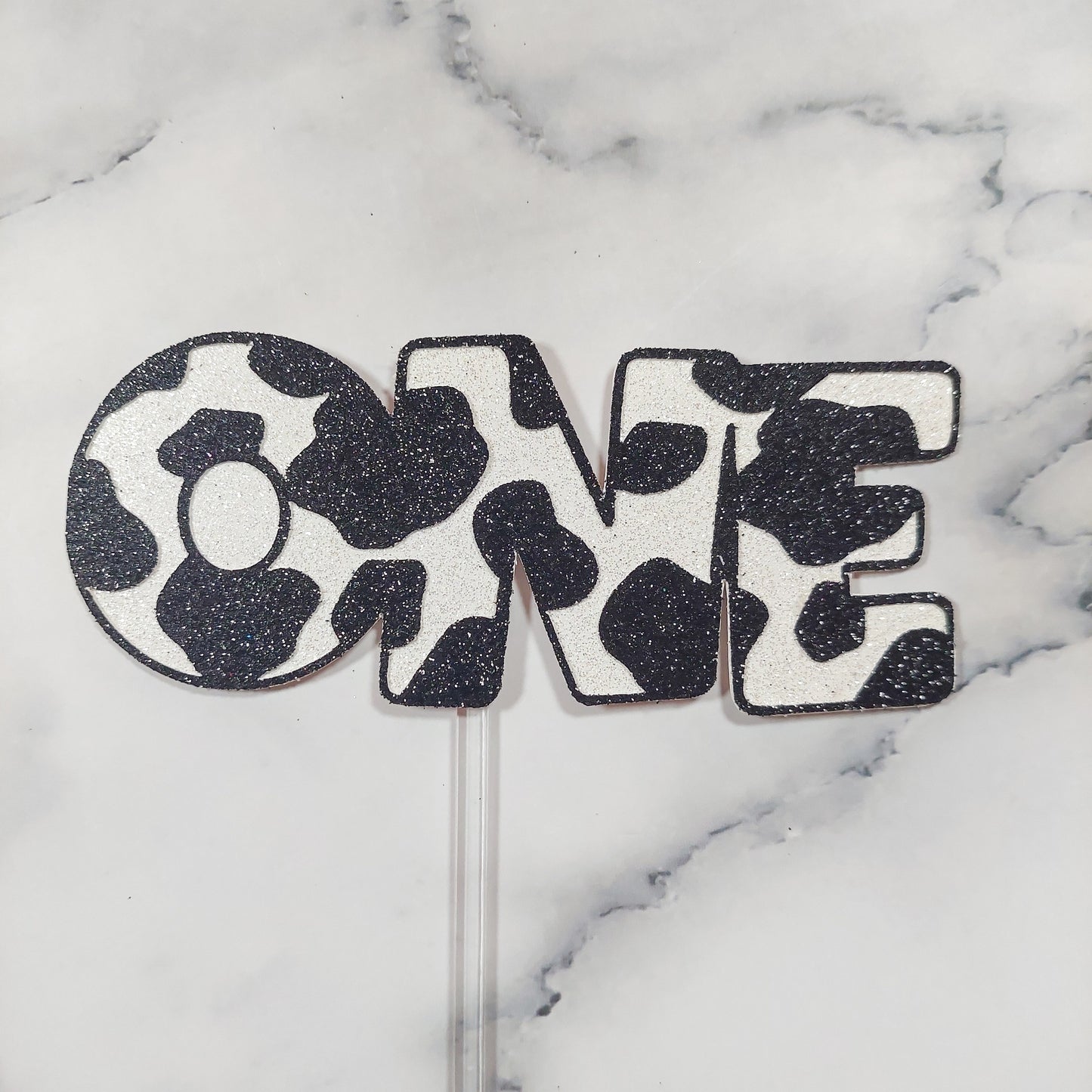 Sale: One Cow Print Glitter Card Cake Topper