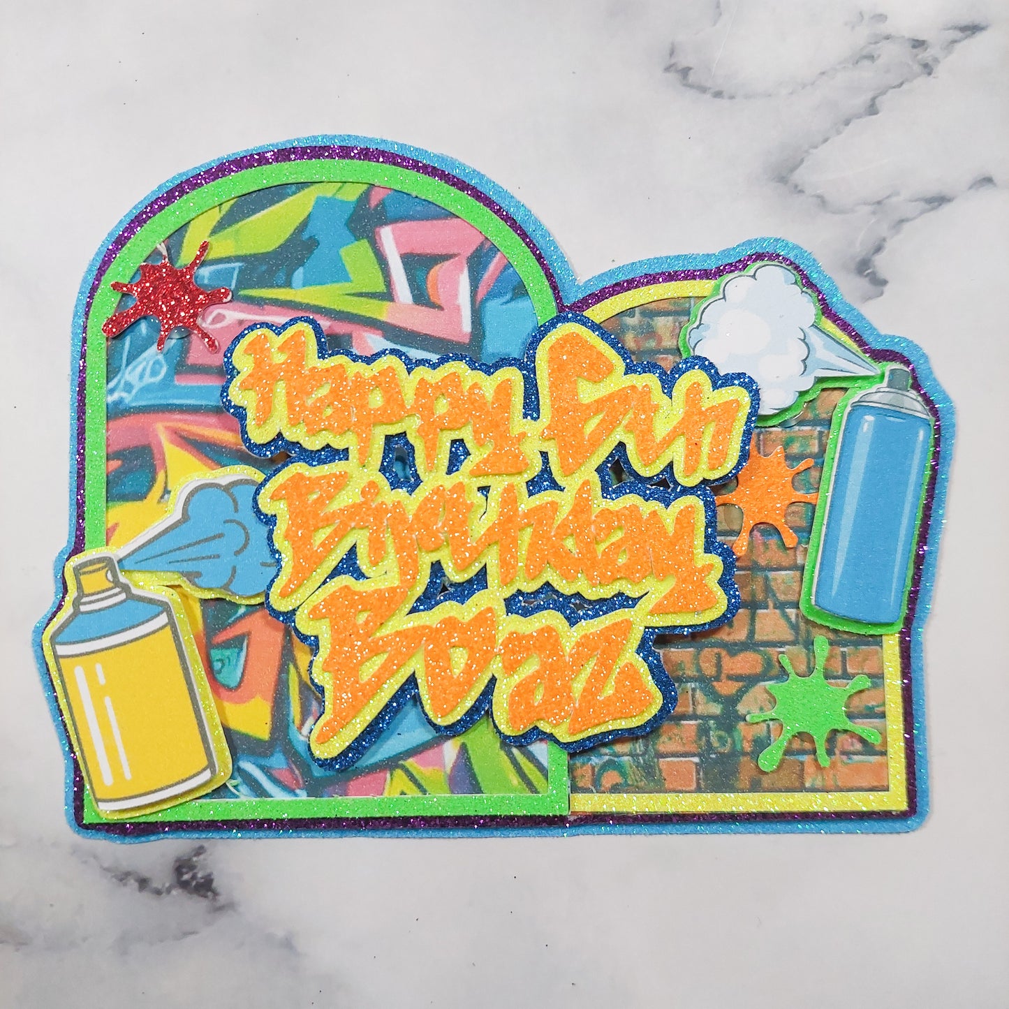 Graffiti Glitter Card Cake Topper