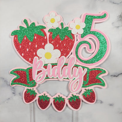 Strawberry Glitter Card Cake Topper