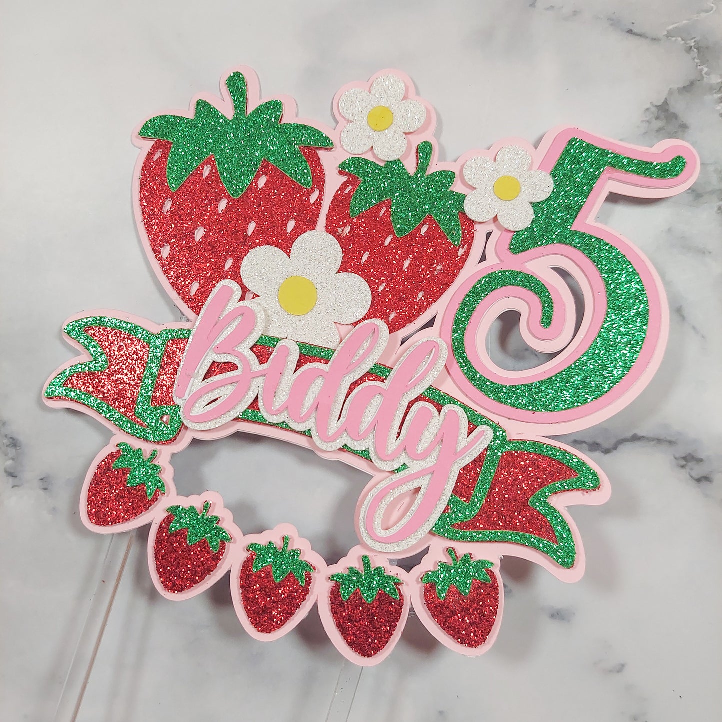 Strawberry Glitter Card Cake Topper