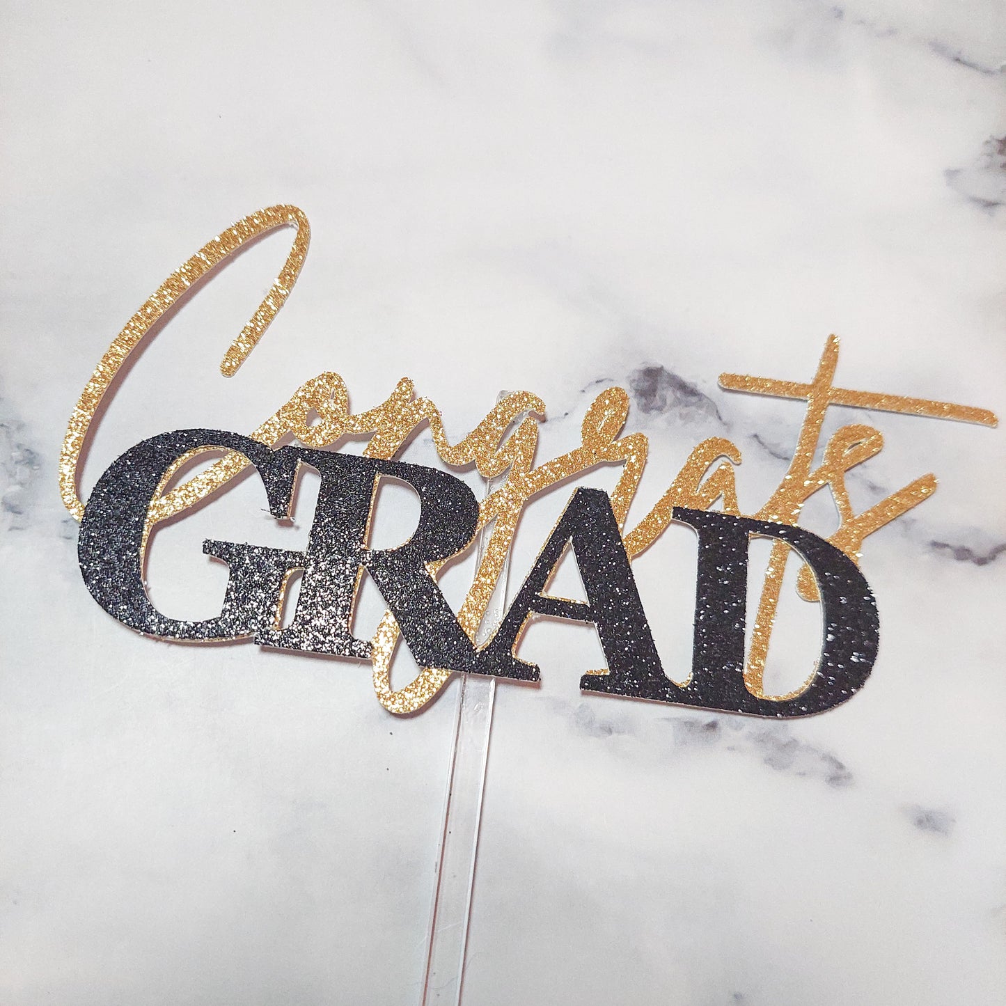 Congrats Grad Glitter/Mirror Card Cake Topper