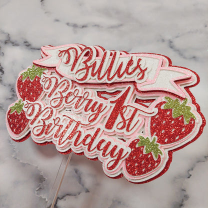 Strawberry #3 Glitter Card Cake Topper