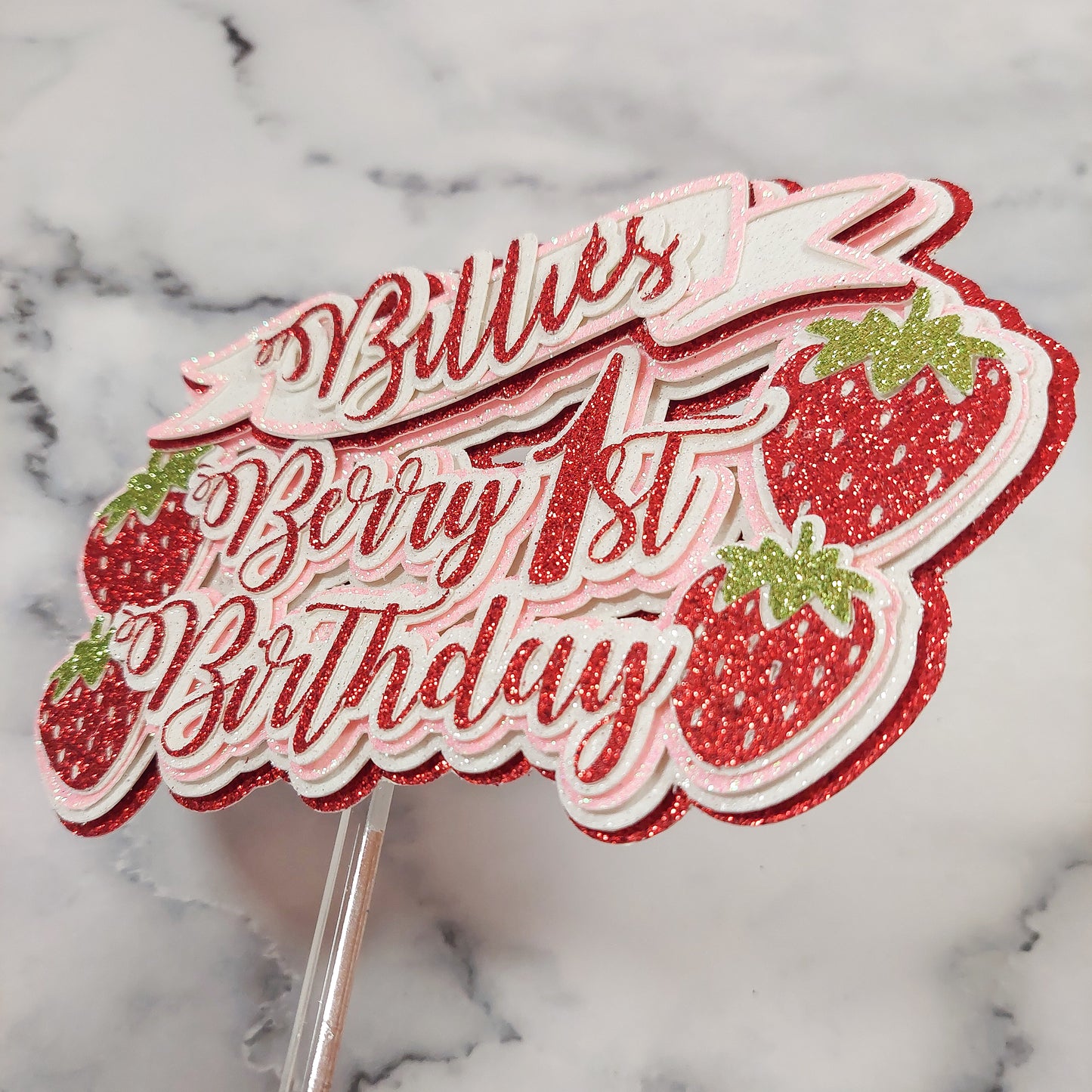 Strawberry #3 Glitter Card Cake Topper