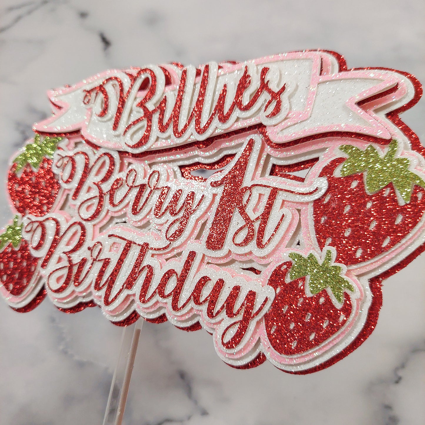 Strawberry #3 Glitter Card Cake Topper