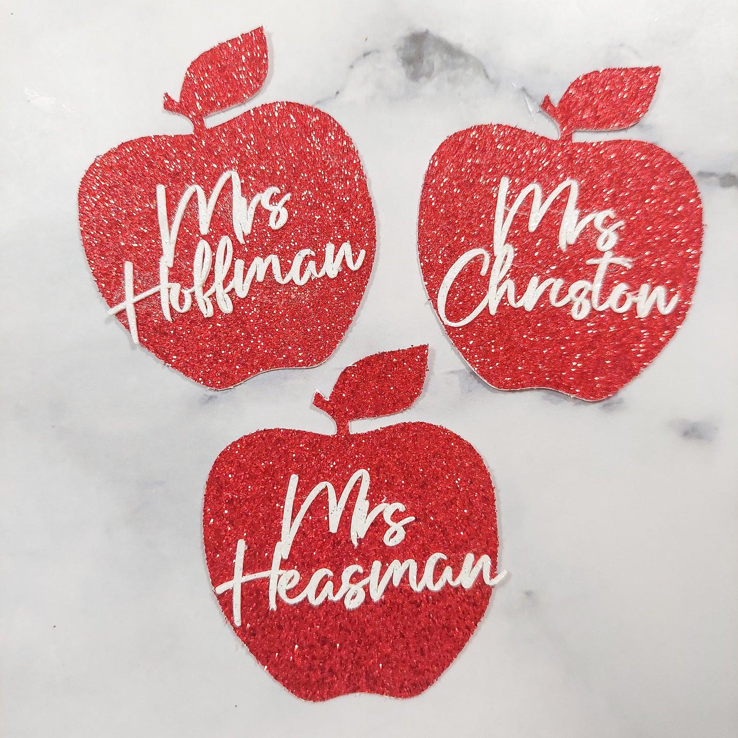 Personalised Glitter Card Teacher Apple Cupcake Toppers