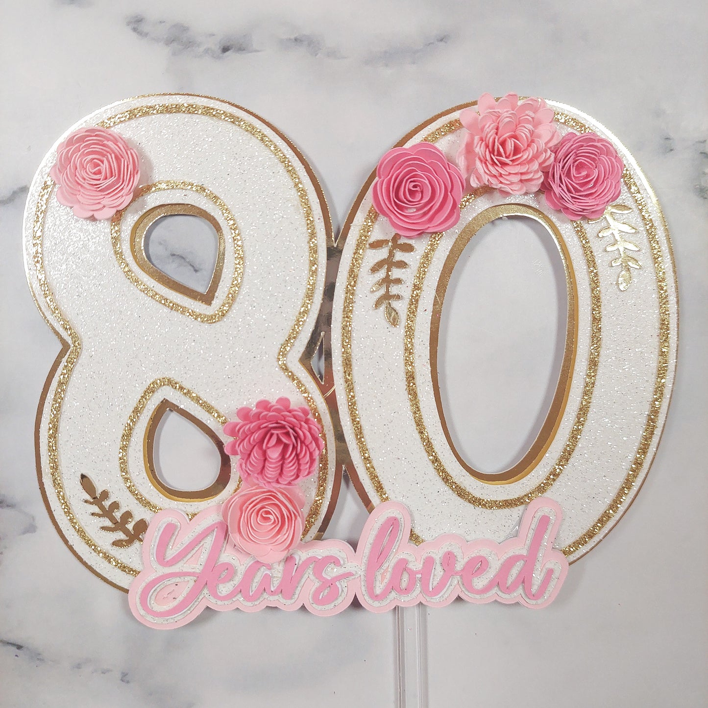 Floral Cake Topper 90 Years Loved - Any Age