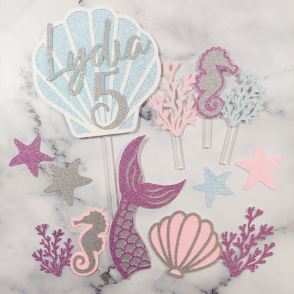 Mermaid Glitter Card Cake Topper Set #2