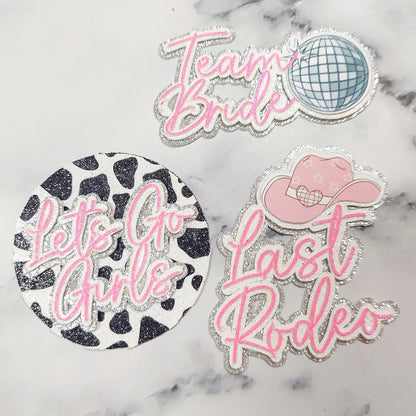 Last Rodeo Cowgirl Hen Party Glitter Card Cupcake Toppers