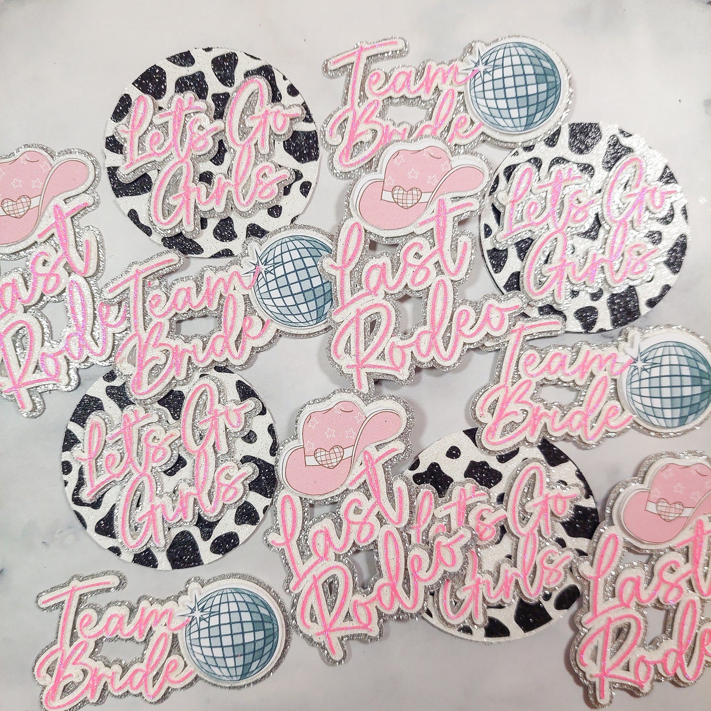 Last Rodeo Cowgirl Hen Party Glitter Card Cupcake Toppers