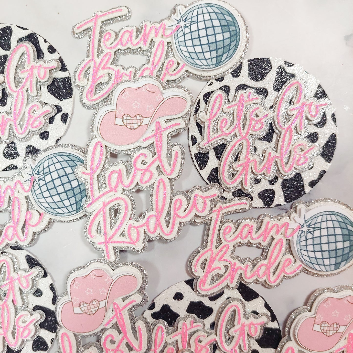 Last Rodeo Cowgirl Hen Party Glitter Card Cupcake Toppers