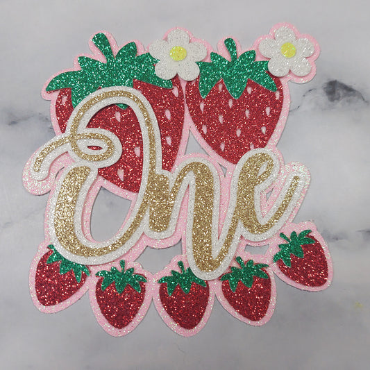 Strawberry Glitter Card Cake Charm