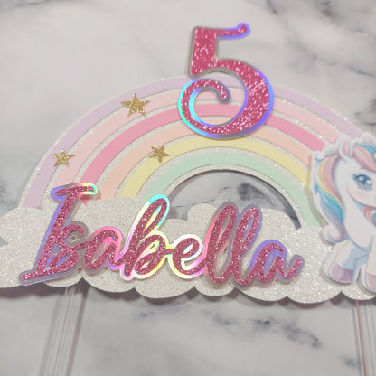 Holographic Pastel Unicorn Rainbow Cake Topper