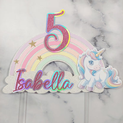 Holographic Pastel Unicorn Rainbow Cake Topper