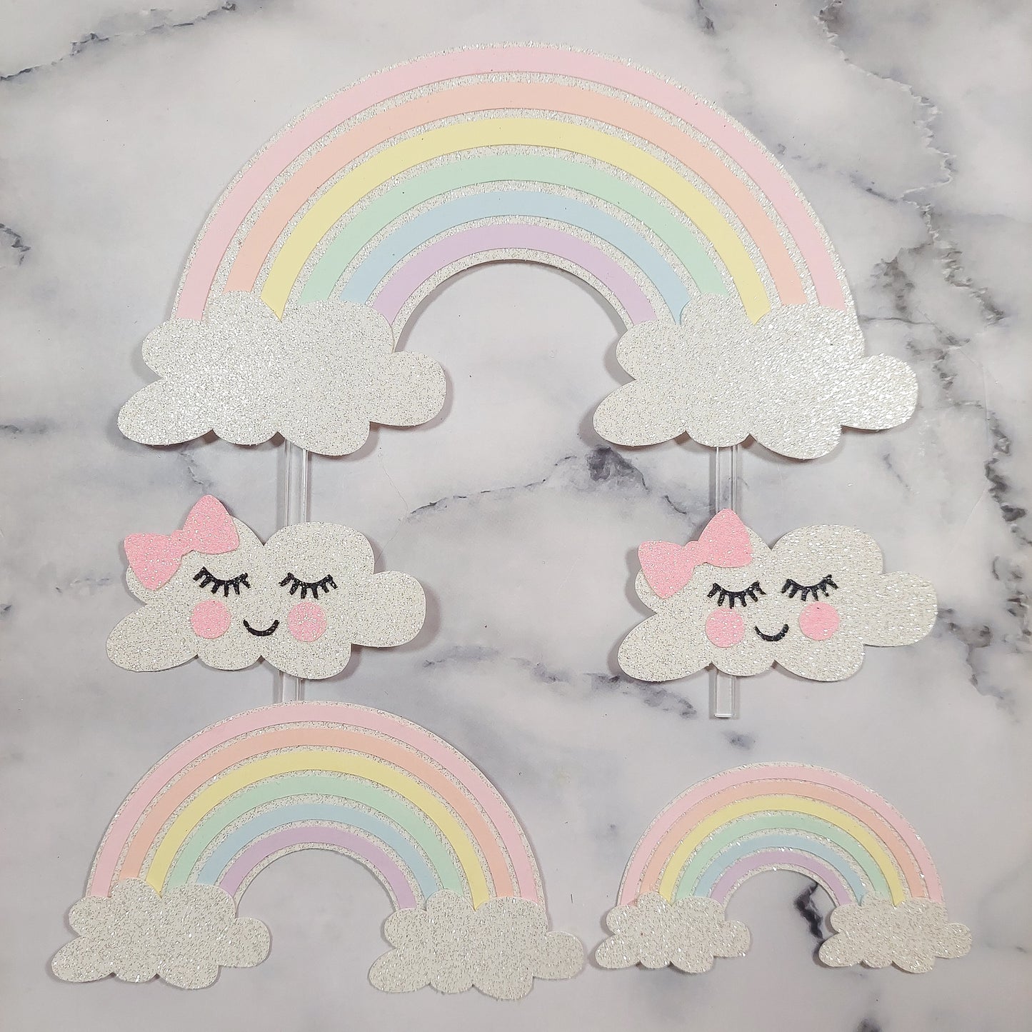 Pastel Rainbow & Cute Clouds Card Cake Topper Set